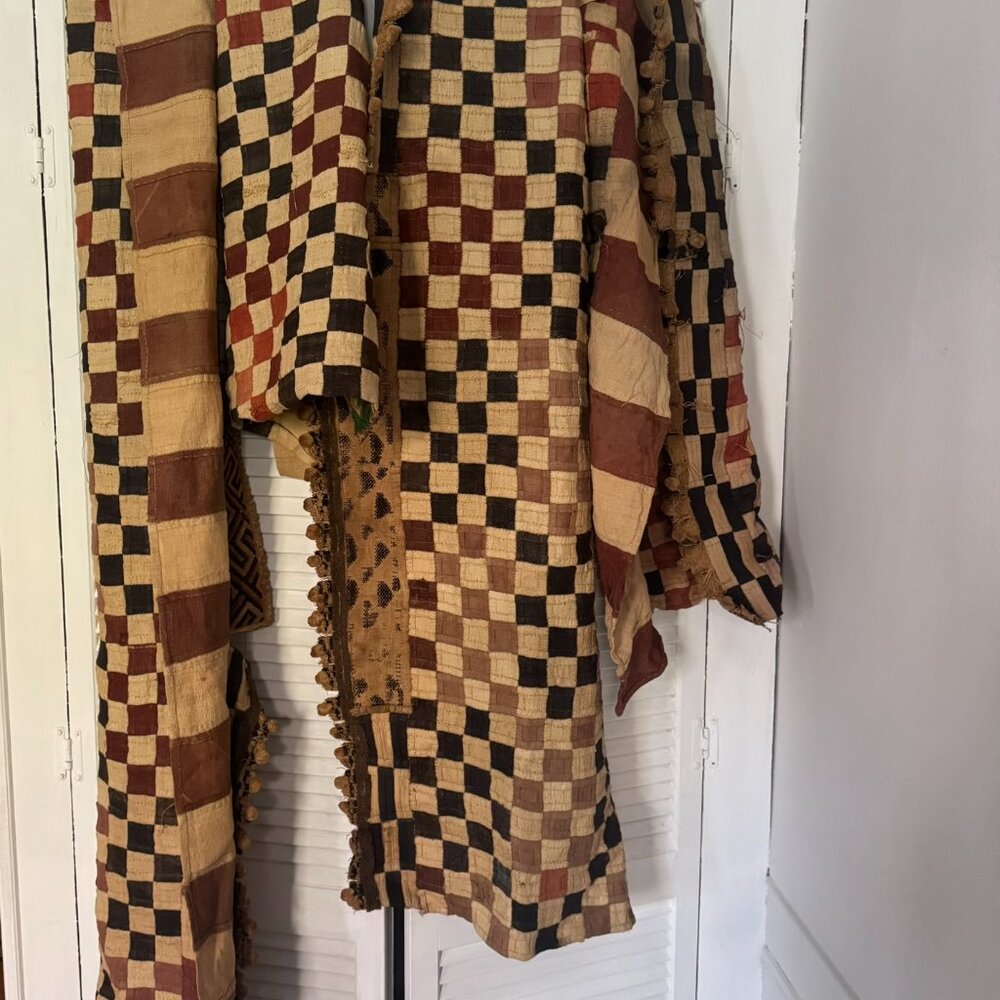 Antique Tribal African Textiles Kuba Cloth 2 pieces, 100" x 24" each.